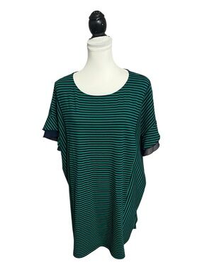 Weekend by Susan Betro Tunic Top Plus Size 4X Short Sleeve Green and Blue Stripe